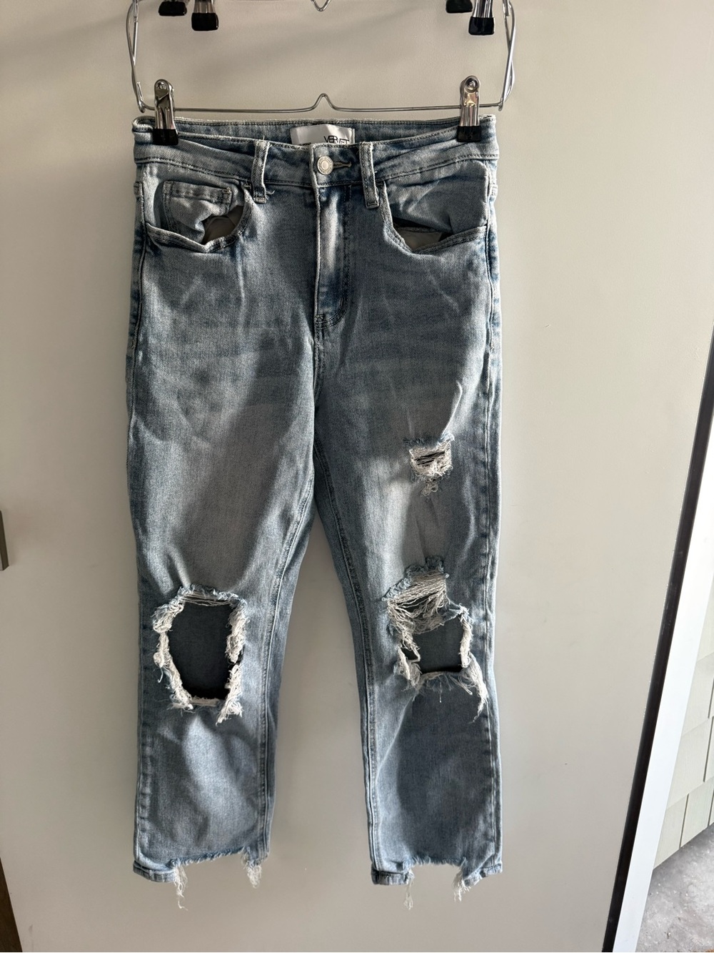 Light Blue Distressed Boyfriend Jeans - Women's